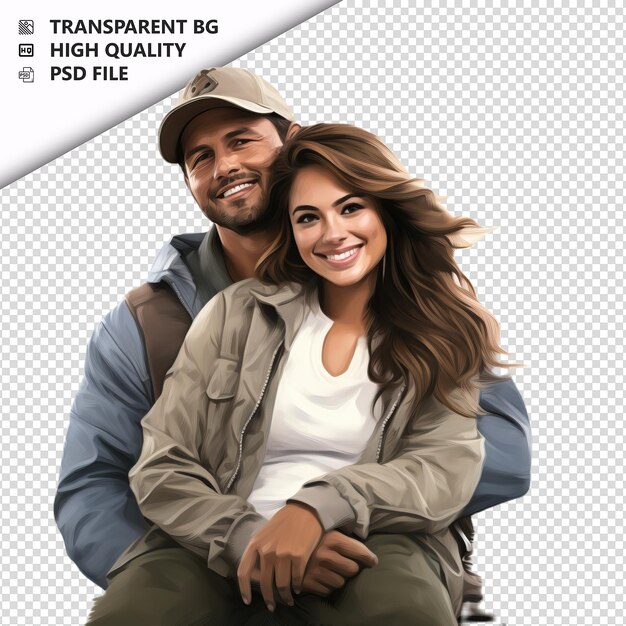 PSD latin couple fishing ultra realistic style white backgrou