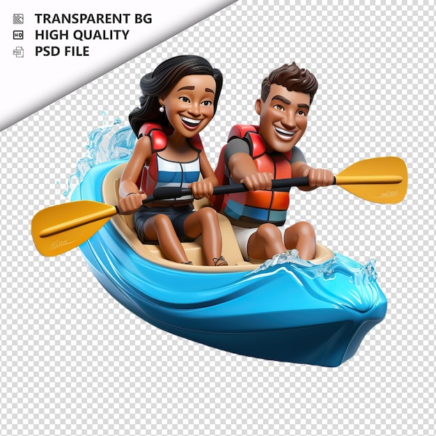 PSD latin couple paddling 3d cartoon style białe tło i