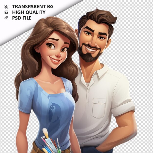 Latin couple painting 3d cartoon style white background i