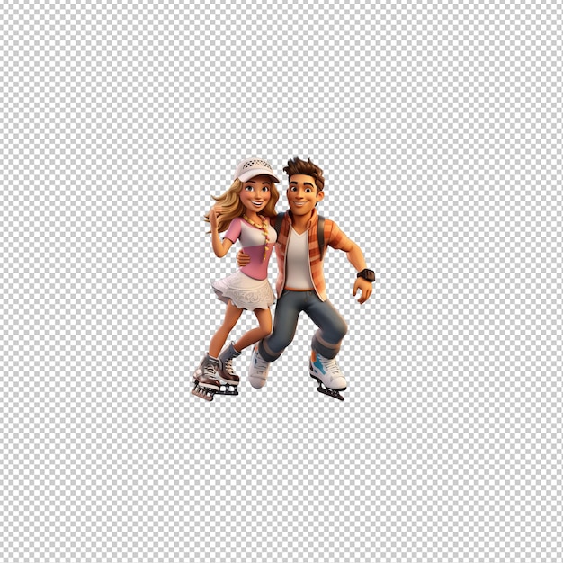 PSD latin couple skating 3d cartoon style transparent background is