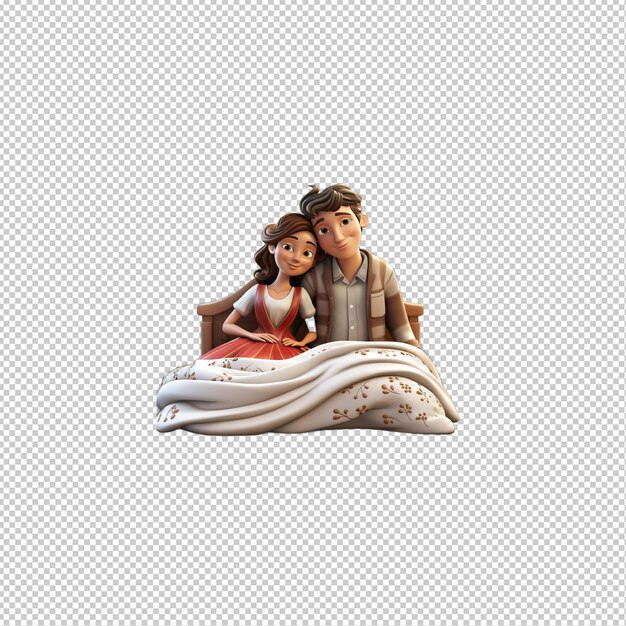 PSD latin couple sleeping 3d cartoon style transparent background i