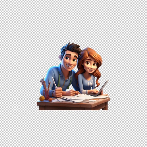 PSD latin couple writing 3d cartoon style przezroczysty tło jest