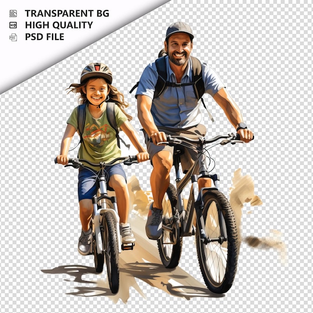 PSD latin family biking ultra realistic style white backgroun