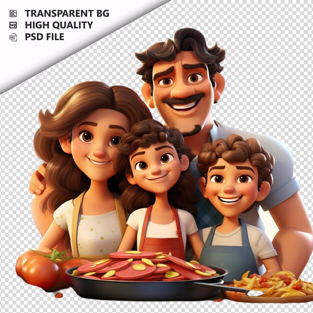 Latin Family Cooking 3d Cartoon Style Na Białym Tle Jest