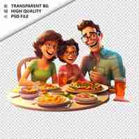 PSD latin family dining 3d cartoon style white background iso