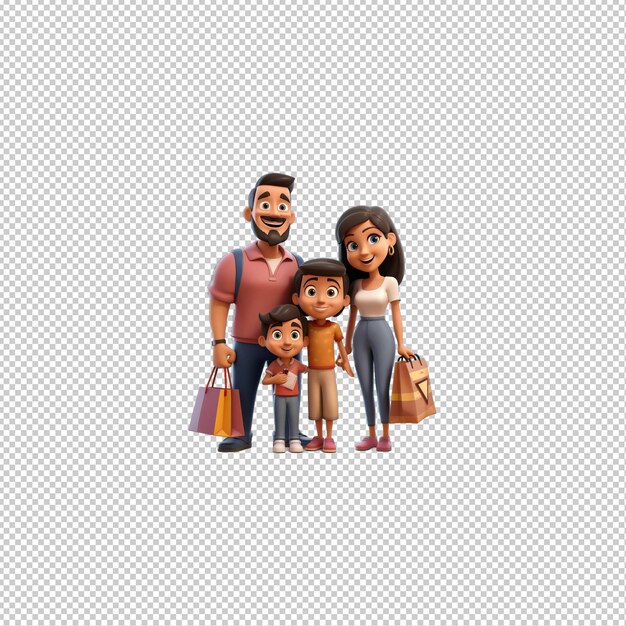 Latin Family Shopping 3D Cartoon Style transparent background i