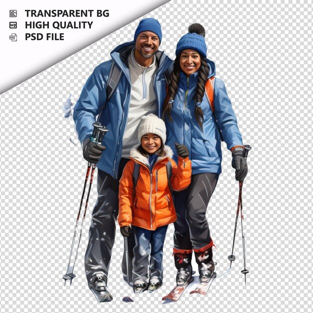 PSD family latin skiing ultra realistic style sullo sfondo bianco