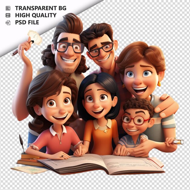 Latin family writing 3d cartoon style sullo sfondo bianco è