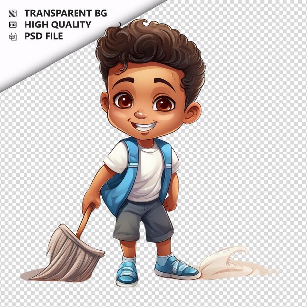 PSD latin kid cleaning ultra realistische stijl witte achtergrond