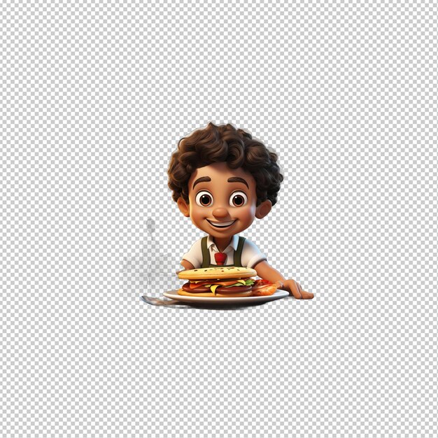 Latin kid dining 3d cartoon style doorzichtige achtergrond isolaat