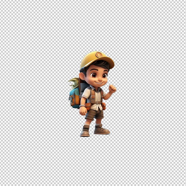 Latin kid fishing 3d cartoon style transparent background isola