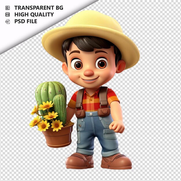 PSD latin kid gardening 3d cartoon style sullo sfondo bianco iso