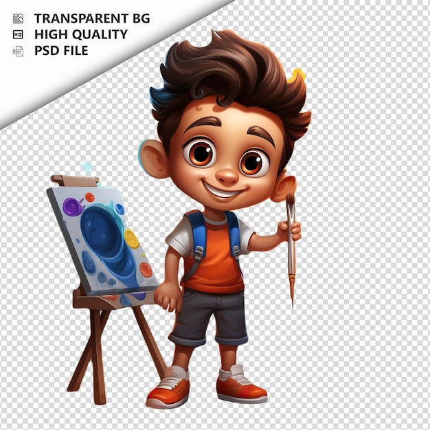 PSD latin kid painting 3d cartoon style białe tło izolowane