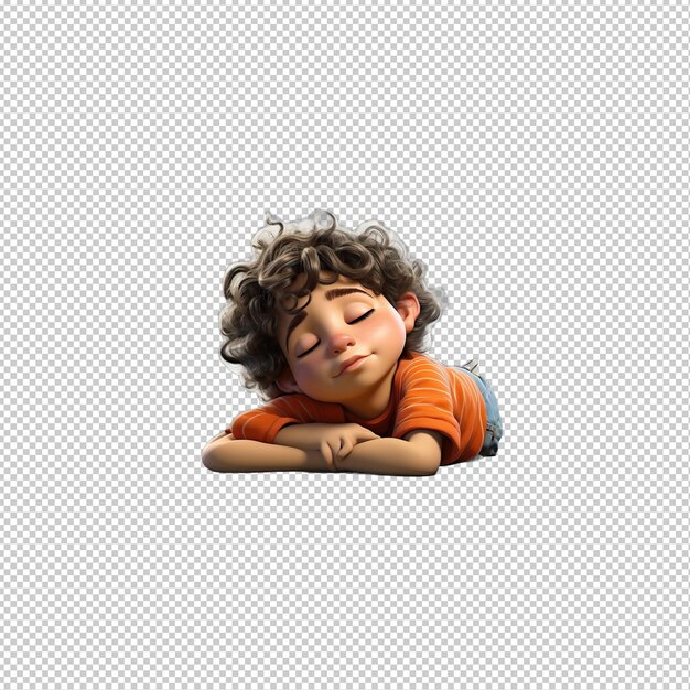 Latin kid sleeping 3d cartoon style transparent background isol