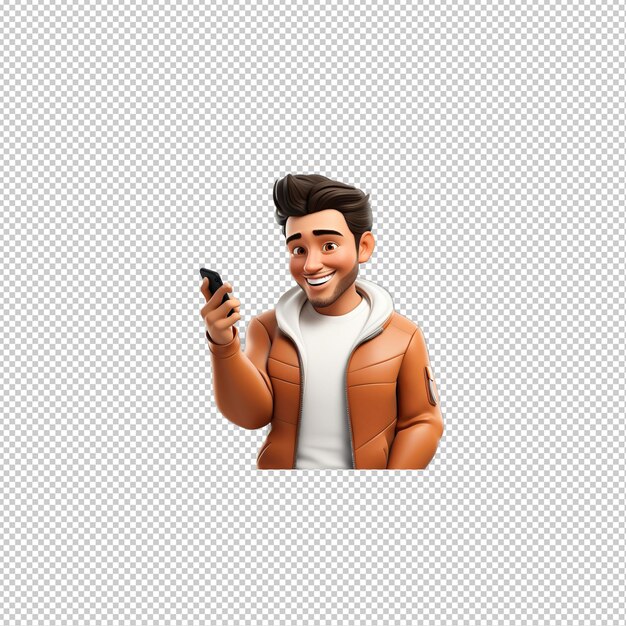 PSD latin man chatting 3d cartoon style transparent background isol