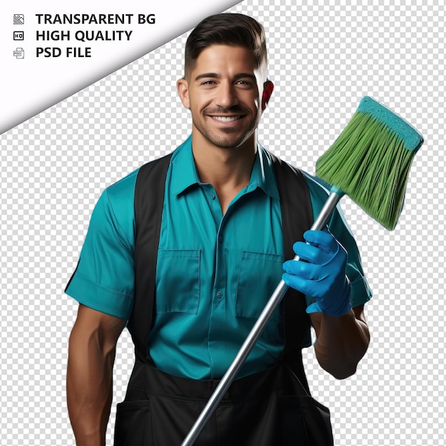 PSD latin man cleaning ultra realistic style white background