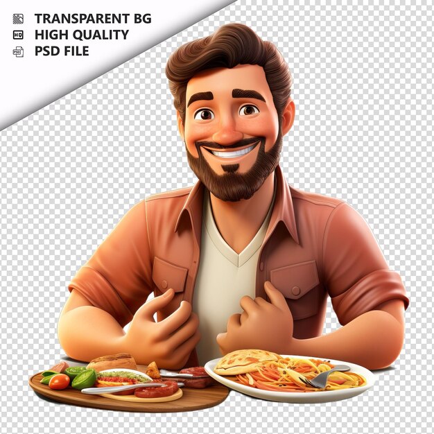 Latin Man Dining 3d Cartoon Style Białe Tło Izolowane