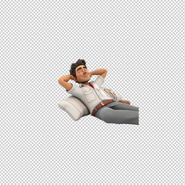 PSD latin man dreaming 3d cartoon style transparent background isol