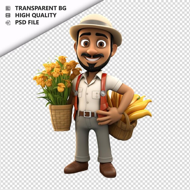 PSD latin man gardening 3d cartoon style white background iso