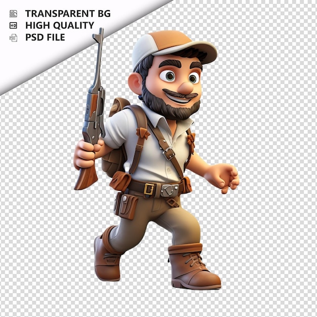 PSD latin man hunting 3d cartoon style white background isola