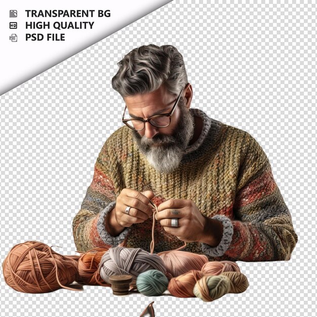 PSD latin man knitting ultra realistic style białe tło