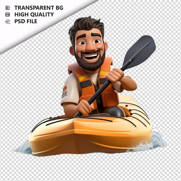 PSD latin man paddling 3d cartoon style białe tło izolowane