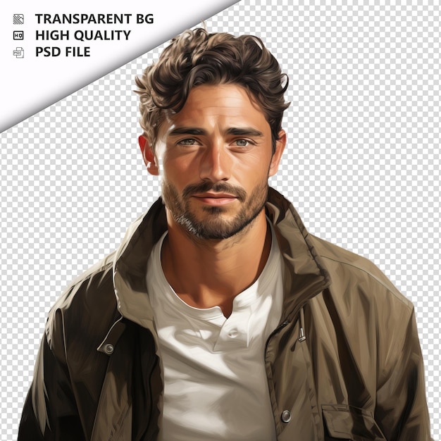 PSD latin man painting ultra realistic style white background