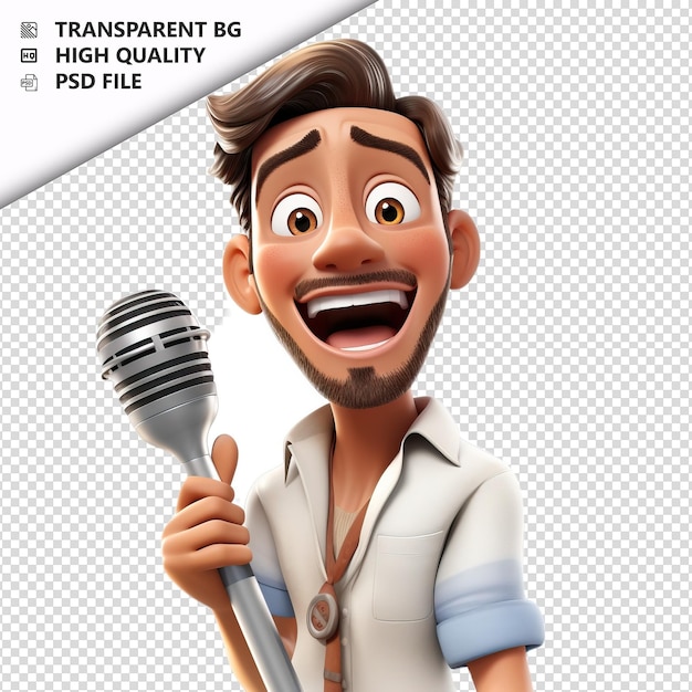 PSD latin man singing 3d cartoon style witte achtergrond isola