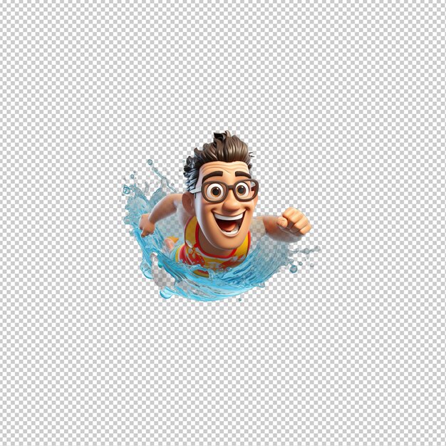 PSD latin man swimming 3d cartoon style przezroczysty tło izolowane