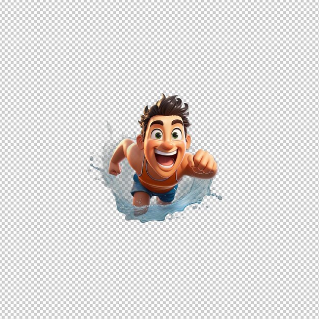 PSD latin man swimming 3d cartoon style transparent background isol