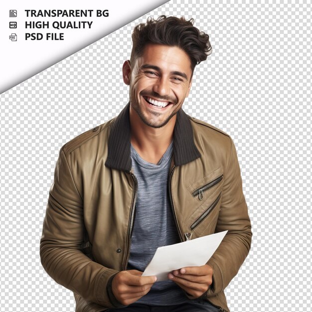 PSD latin man writing ultra realistic style white background