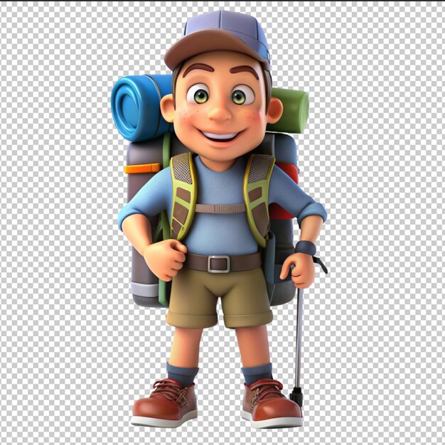 PSD latin person hiking 3d cartoon style white background