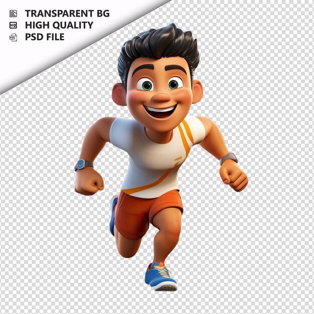 PSD latin person running 3d cartoon style sullo sfondo bianco è