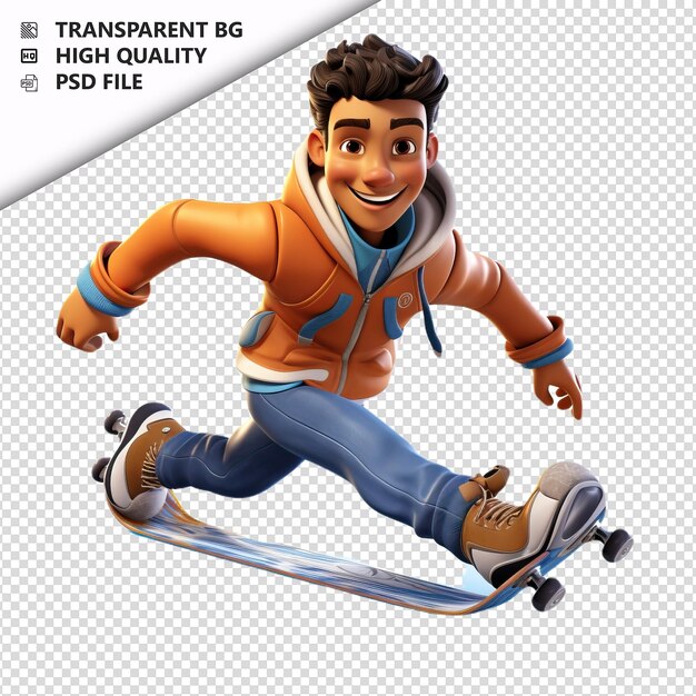 Latin person skating 3d cartoon style white background is