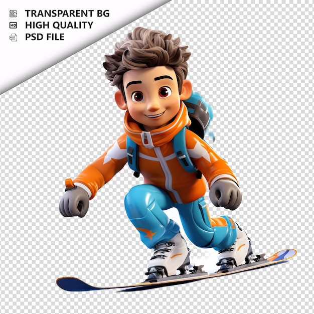 PSD latin person skiing 3d cartoon style white background iso