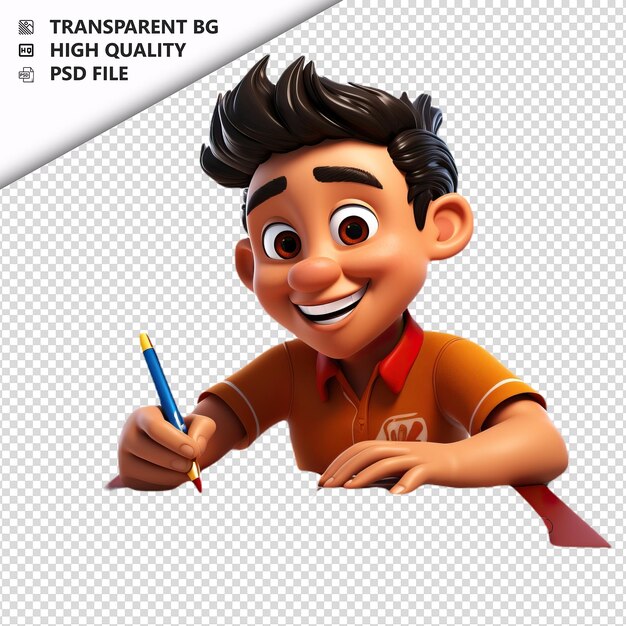 Latin person writing 3d cartoon style white background is