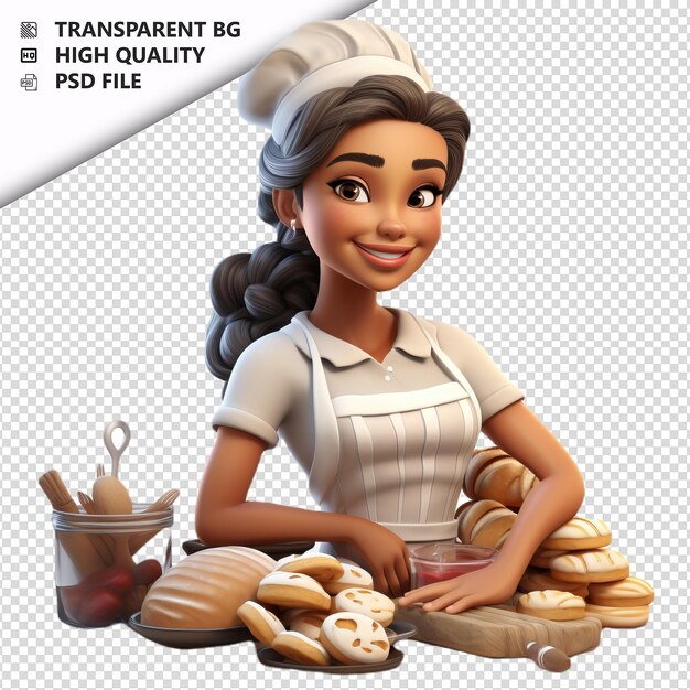 PSD latin woman baking 3d cartoon style white background isol