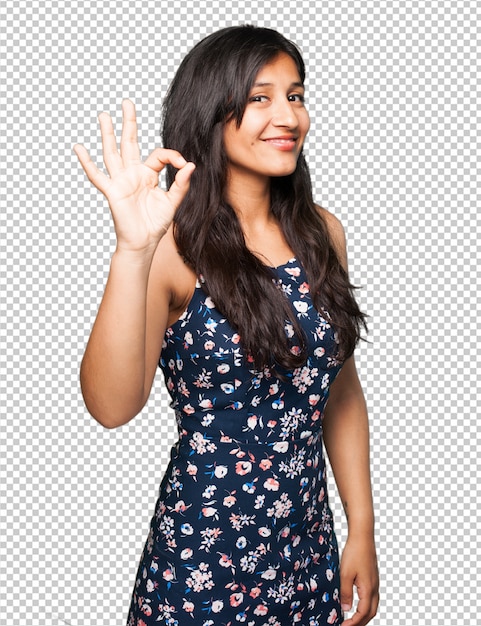 PSD latin woman doing okay gesture