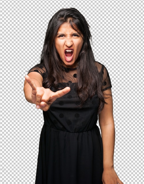 PSD latin woman doing rock gesture