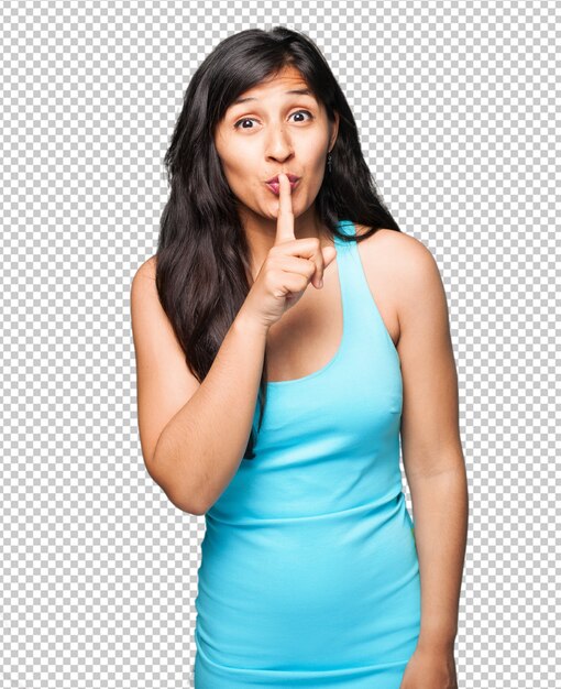 PSD latin woman doing silence gesture