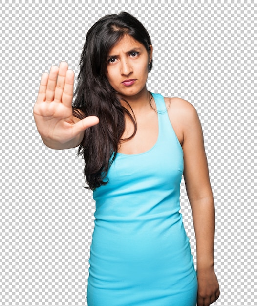 PSD latin woman doing stop gesture