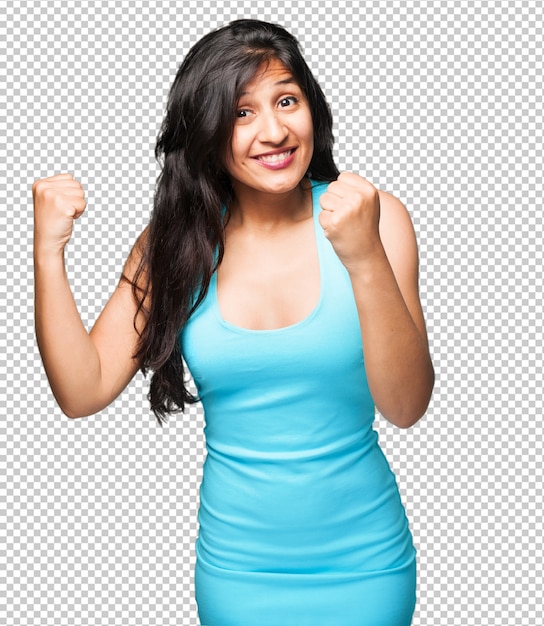 Latin woman doing winner gesture