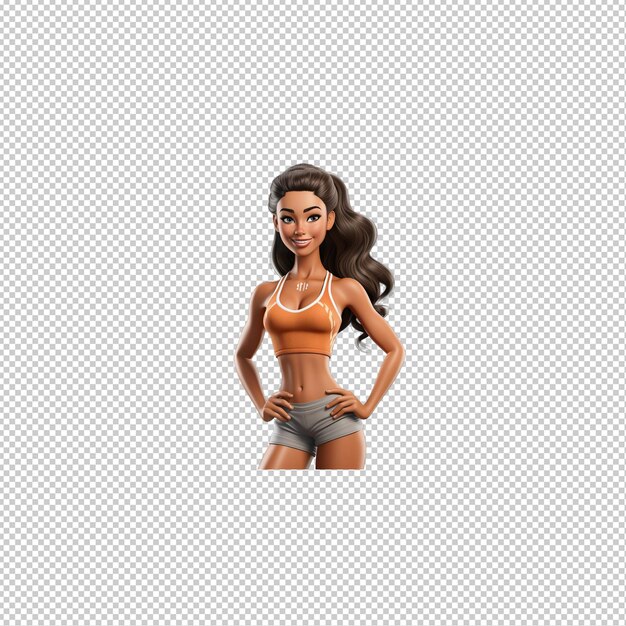 PSD latin woman gymming 3d cartoon style transparent background iso