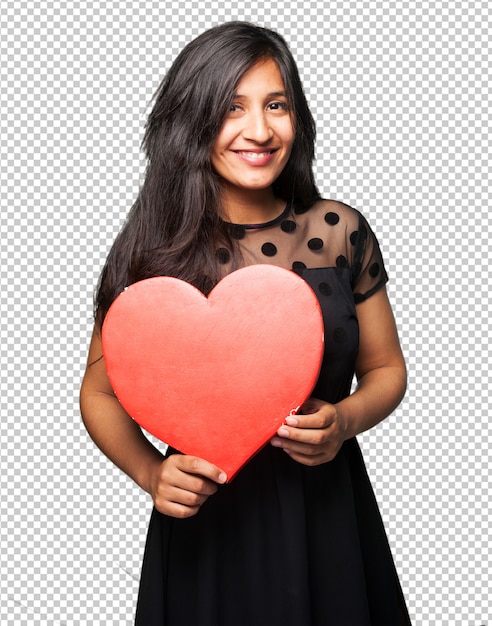 PSD latin woman holding a heart shape