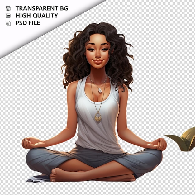 PSD donna latina che medita in 3d in stile cartone animato sullo sfondo bianco