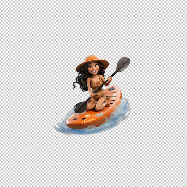 PSD latin woman paddling 3d cartoon style transparent background is