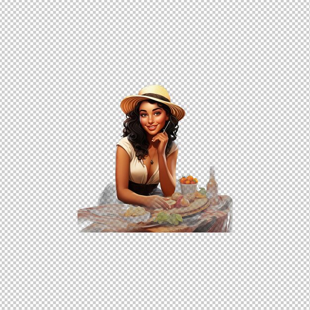 PSD latin woman picnicking 3d cartoon style transparent background