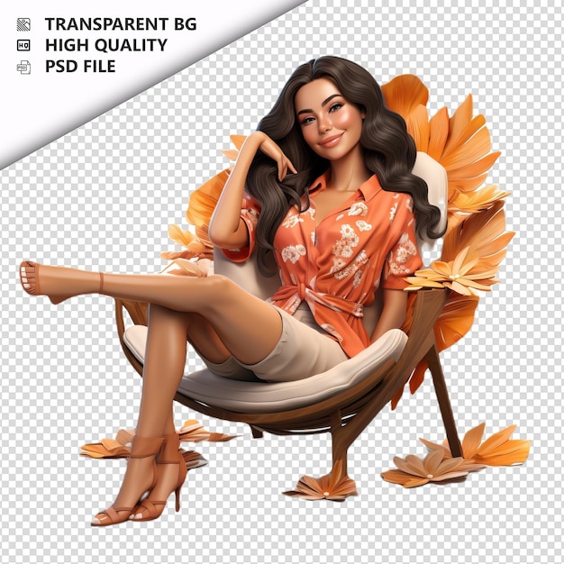 PSD latin woman relaxing 3d cartoon style white background is