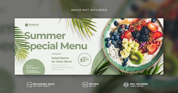 Lato Specjalne menu sałatkowe promocja menu społecznościowe facebook okładka banner szablon PSD