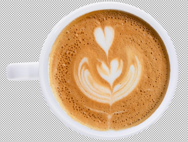 Latte coffee in white coffee mug isolated on a transparent background